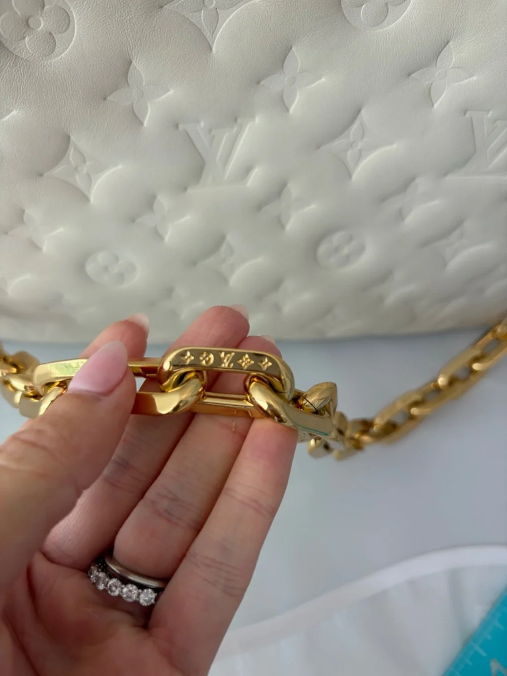 Louis Vuitton Coussin PM – Cream/Off White Monogram Embossed Lambskin | Includes